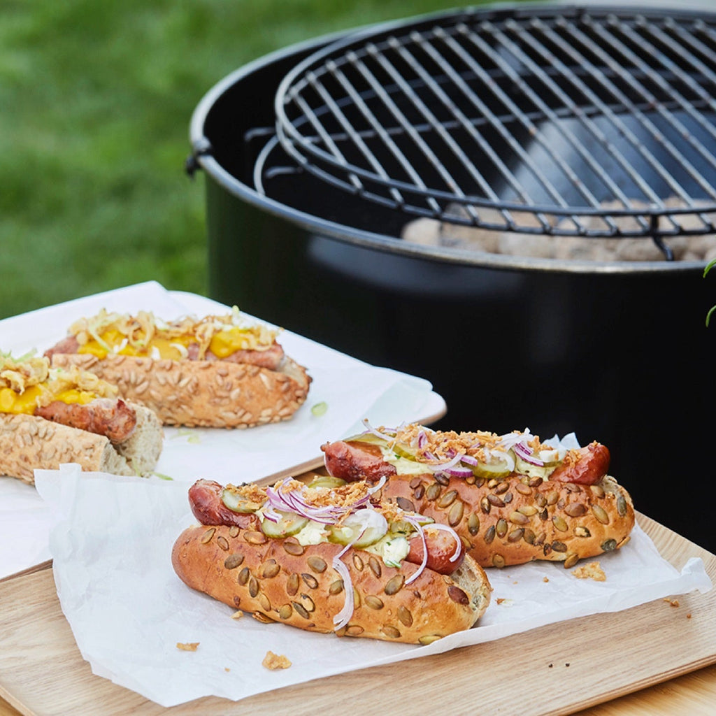 Belgian and Danish hotdogs on the BBQ