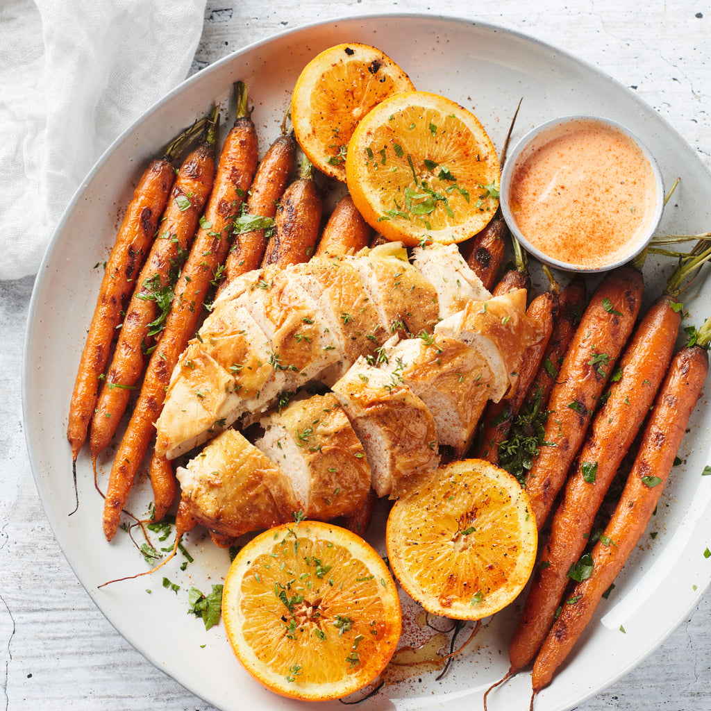 Hühnchen mit Fanta, Karotte und Orange