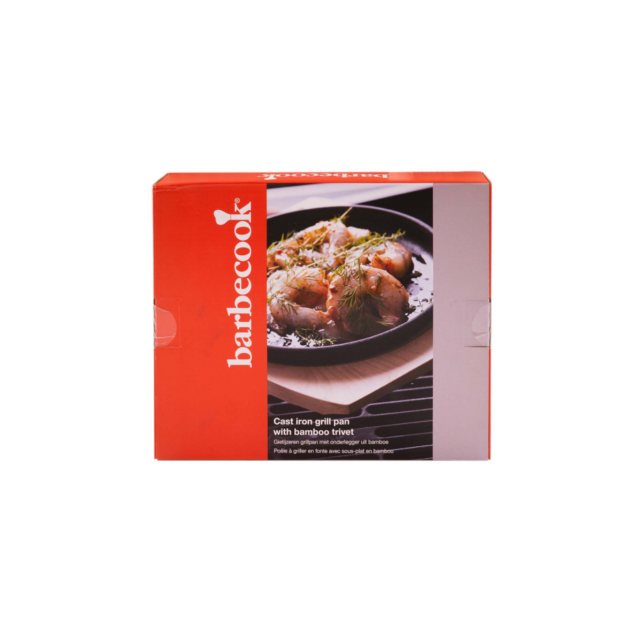 Cast iron grill pan with bamboo trivet