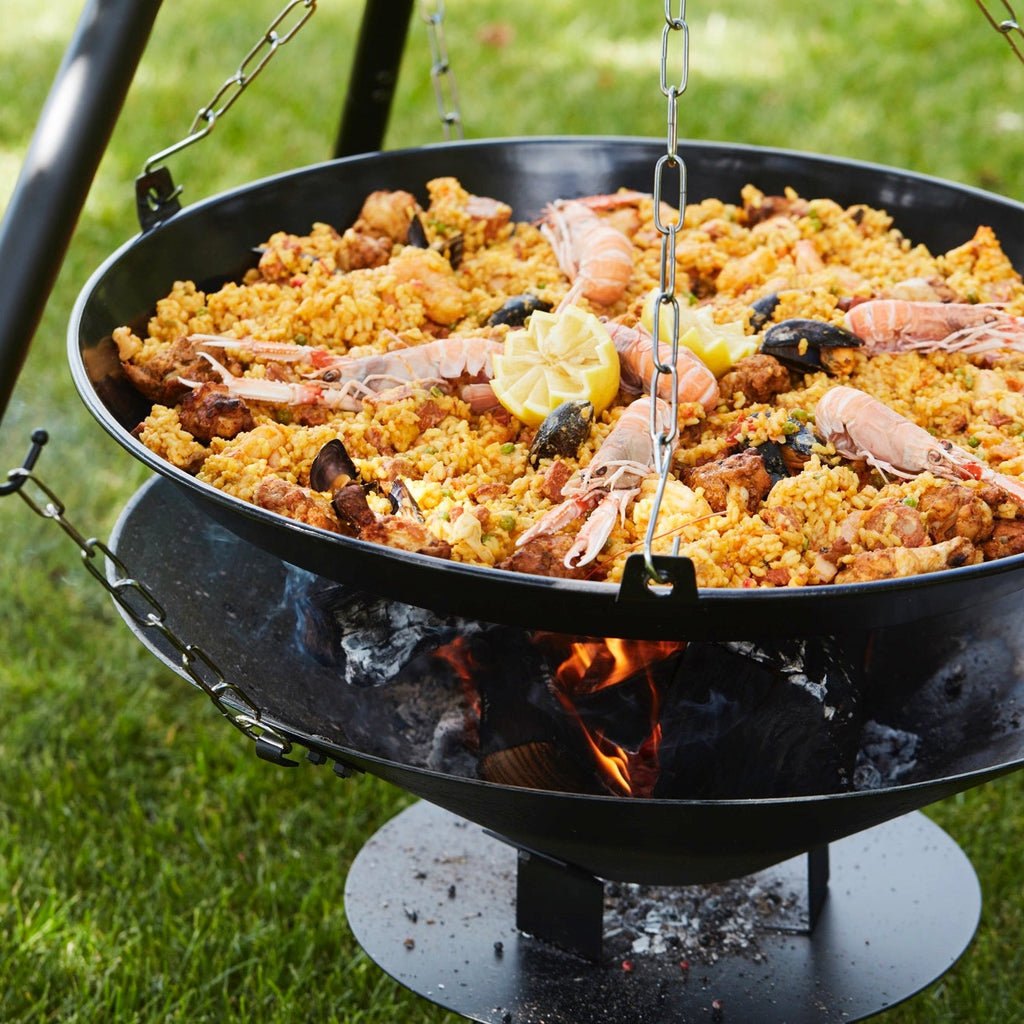 Paella mit gegrillten Garnelen