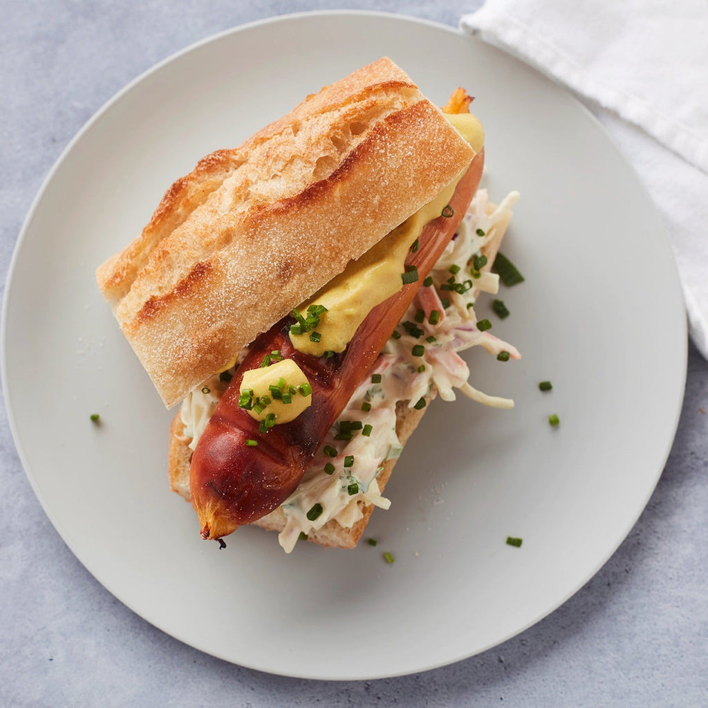 Grilled hot dogs with coleslaw