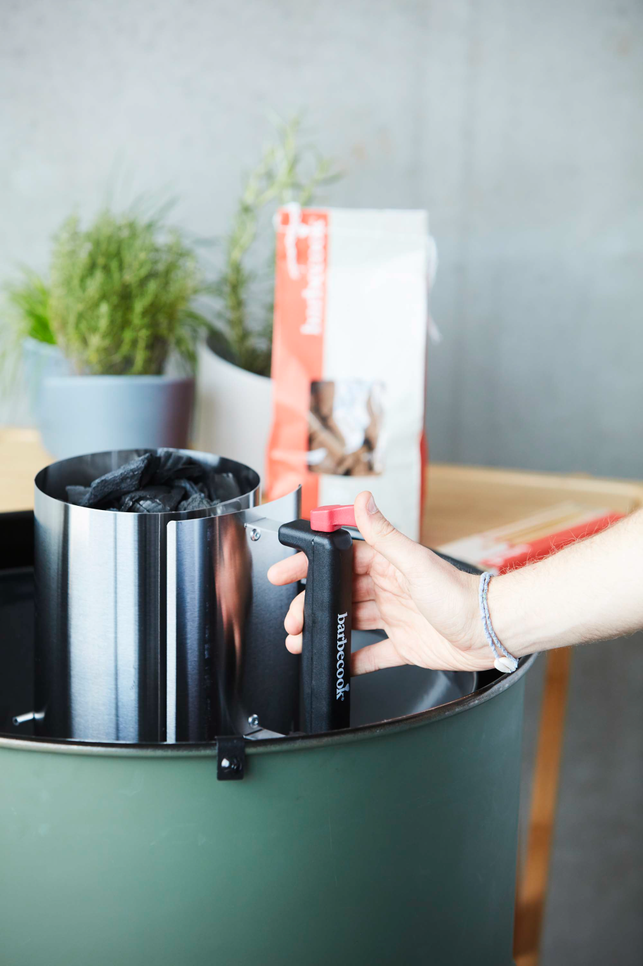 Charcoal starter with safe drop stainless steel